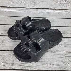 Skull Slippers Black Fun Slides Thick Sole Platform Non-slip Sandals Mens 5.5-6
